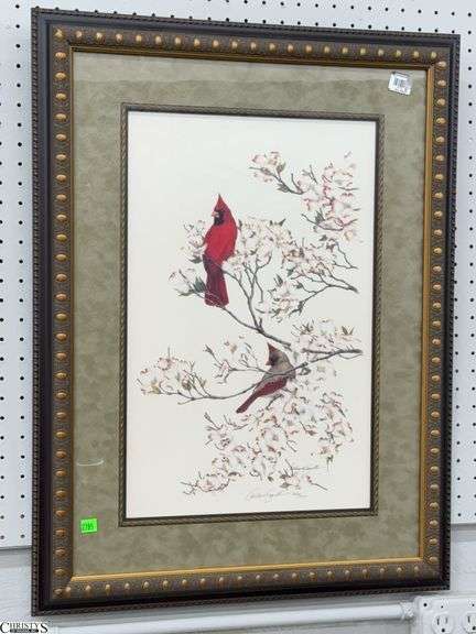 Framed Pair of Cardinals Signed and Numbered 342/500, Measures 23x30" image