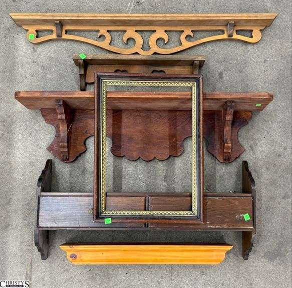Wooden Shelves and Display Racks, Frame Some Wear, Largest Has Double Drawers 30x14x7" image