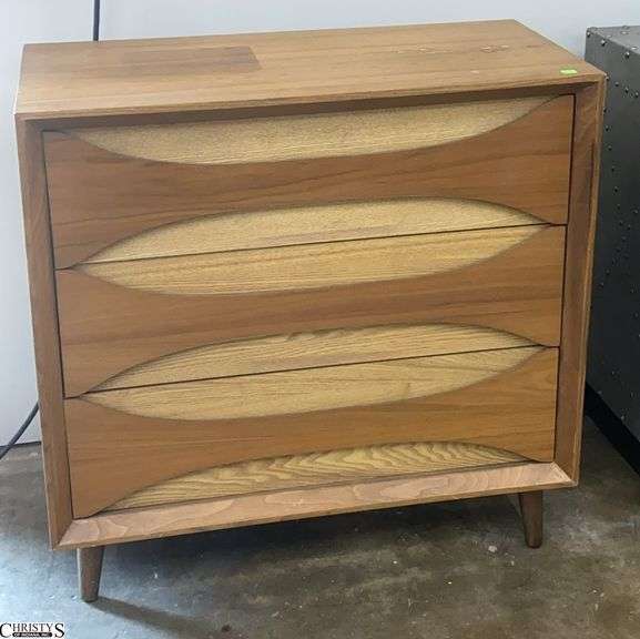 Mid Century Style 3 Drawer Dresser, Has Some Water Spots On Top, Needs Hardware Tightened 34x16x34" image