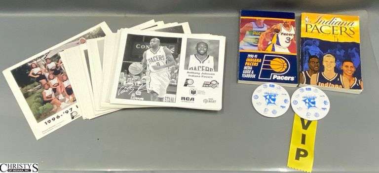 Indiana Pacers 8x10 Photos with Photo Copy Signatures, Pacemate Photo Signed, 90's Media Guides, Buttons image