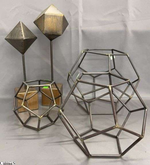 Bronze Tone Metal Geometric Tabletop Decor, 5pcs - 17" of tallest image