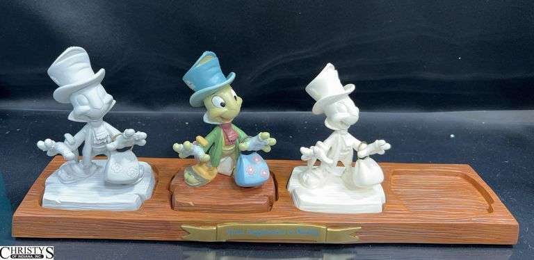 Walt Disney Classics Collection from Pinocchio is Jiminy Cricket Progression "From Imagination to Realty" Sculpture in Box with Certificate of Authenticity. image