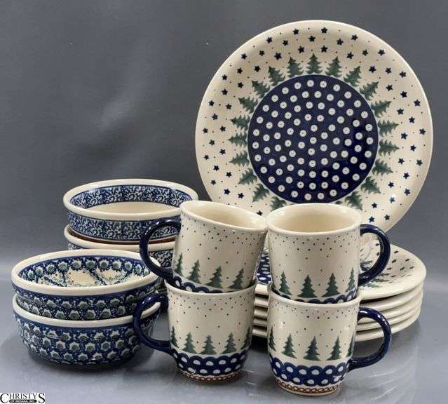 14pcs Boleslawiec Polish Pottery Dishes - 11" of plate image