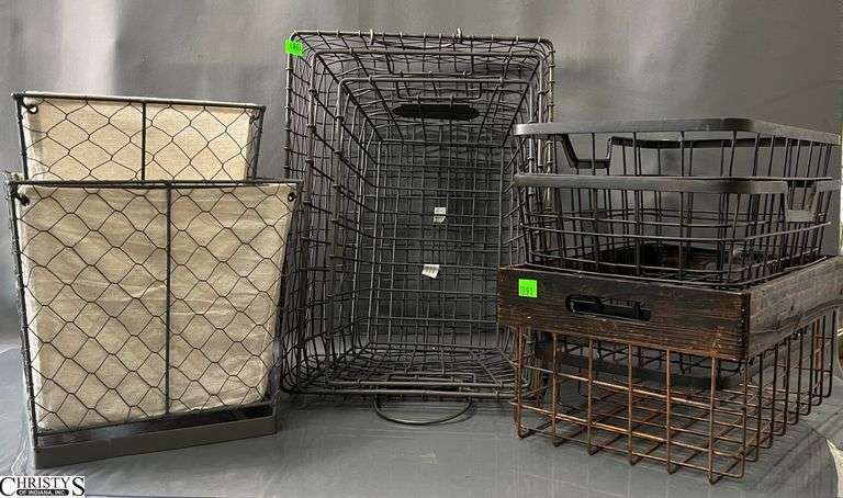 9 Metal Wire Frame Storage Baskets - 17" x 12" x 8" of largest image