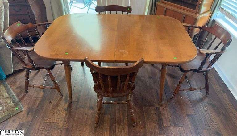 Wooden Dining Table and 4 Chairs - Shows Wear - 40" x 62" x 29" of table image