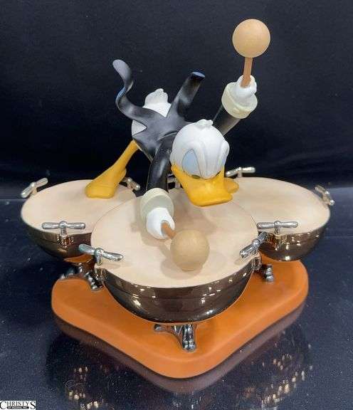 Walt Disney Classic Collection Donald's Drum Beat "Symphony Hour" Sculpture in Box with Certificate of Authenticity.  There is a crack in Donald's behind (see photo) image