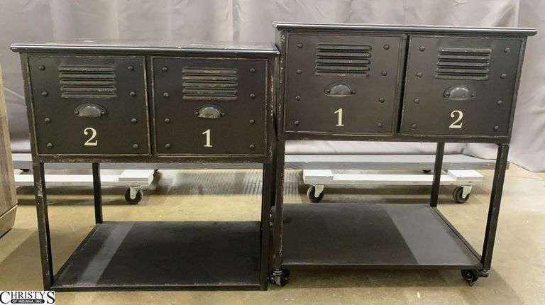 Pair of 2 Drawer Locker Style Night Stands, Wheels In Drawer, 26x17x29" Tallest image