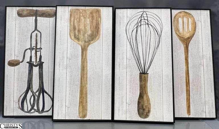 4pcs Kitchen Utensil Prints on Board, Each Measure 13x24" image