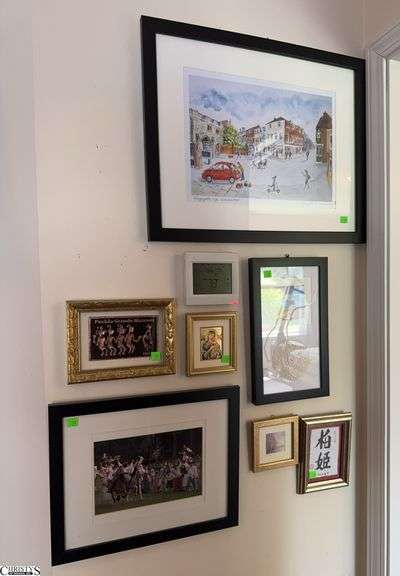 7 Framed Wall Art Pieces - 22" x 17.5" of largest frame image