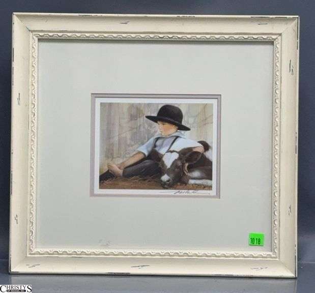 Signed Nancy Noel Amish Boy Lithograph - 15.5" x 14.5" of frame image