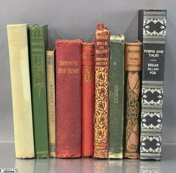 9 Poetry and Speech Books, Longfellow, Hamlet, Edgar Allan Poe, 1899, 1913, 1917, 1887, 1911, 1897, 1895 image