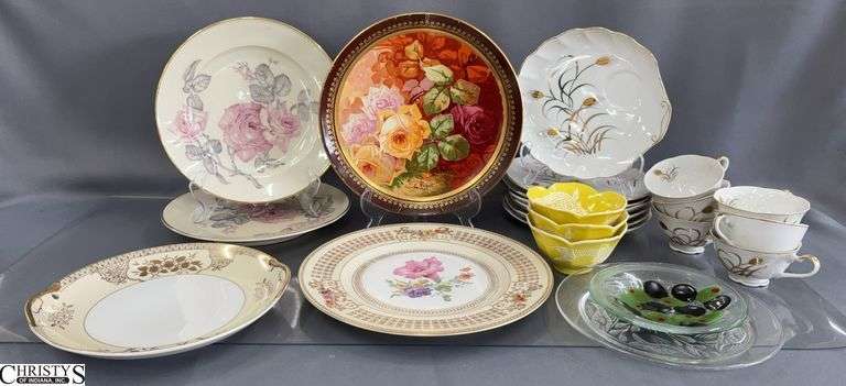 Lefton Snack Sets, Floral Dishes, Asian Bowls, Singed Olive Dish, Largest Plate 11" image