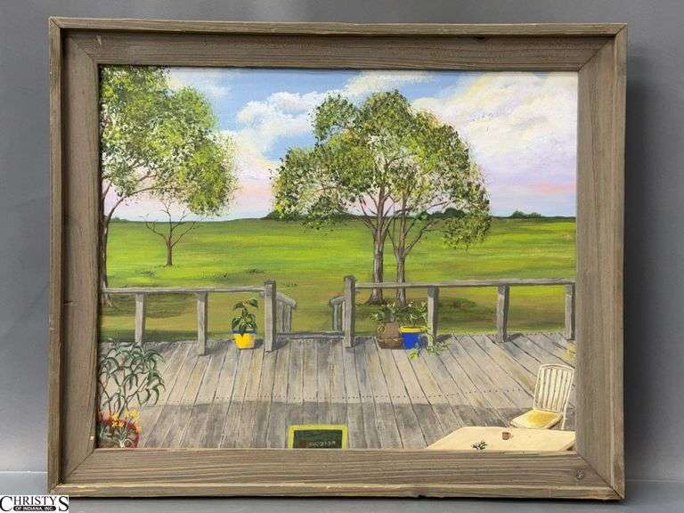 Front Porch Country Landscape Oil on Board Painting - 23" x 19" of frame image