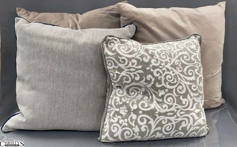 4 Blue and Grey In Color Throw Pillows, 2 Zippered, Largest 22" image