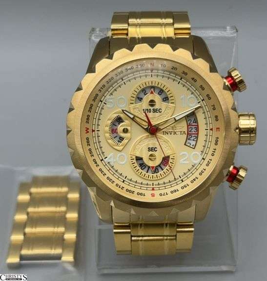 Invicta Aviator 28161 Chronograph Gold Tone Men's 52mm Watch image