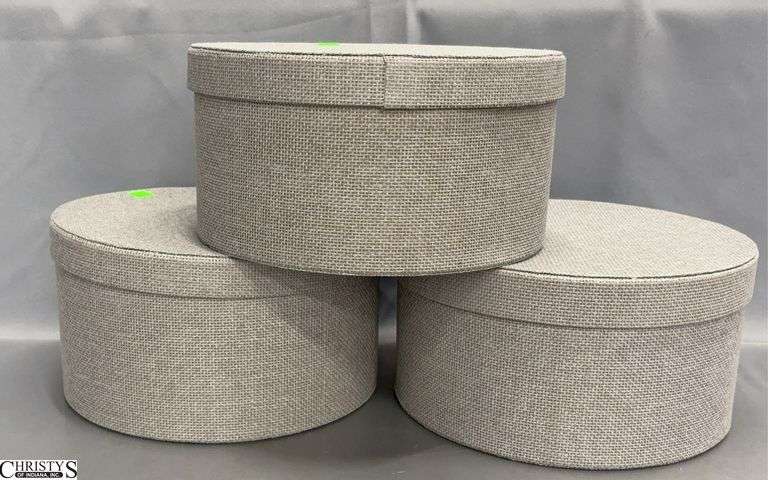 3 Sets Round Gray Fabric Storage Boxes, 9pcs - 11" x 6" of largest image