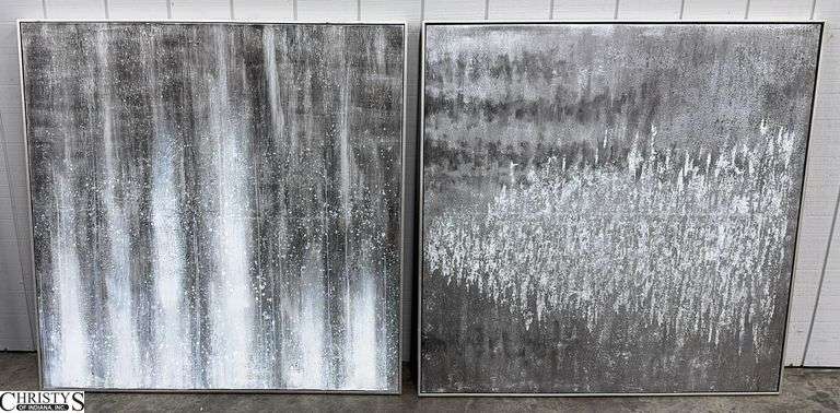 Pair of Textured Paintings on Canvas Some Wear to Frames 49x49" image