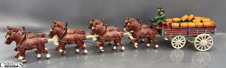 Cast Iron Clydesdale Drawn Wagon With Barrels - 29" L x 6" T image