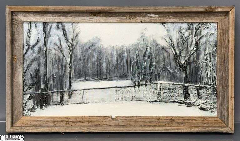 "Invitation Only" Signed Impasto Winter Scene Oil on Canvas - 26.5" x 15" image