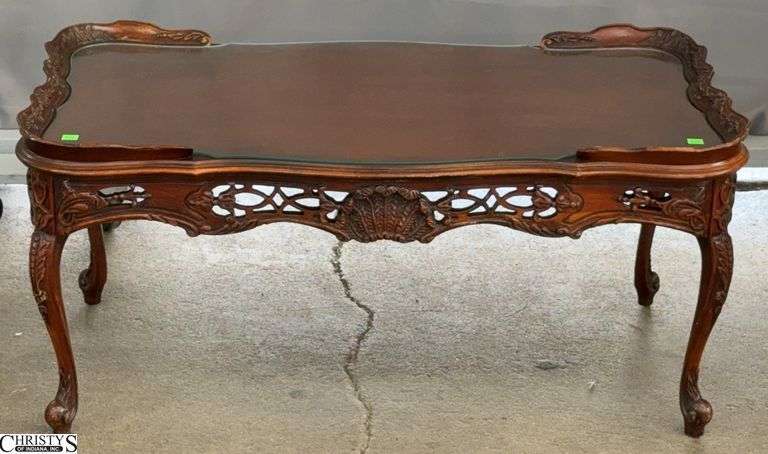 Ornate Mahogany Plume Motif Coffee Table - 38" x 20" x 18" image
