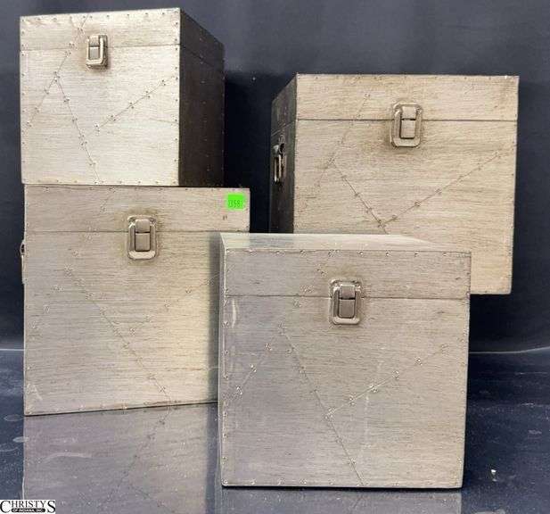 4 Gunmetal Style Wooden Storage Boxes - 10" x 10" x 10" of largest image