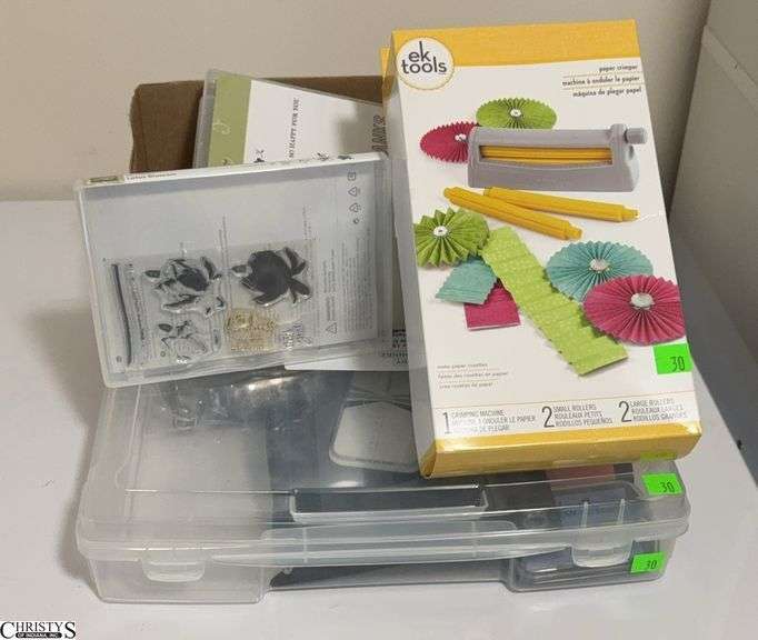 Small Plastic Organizer Craft Supplies - Paper Crimper, Stamps, Ink Pads image