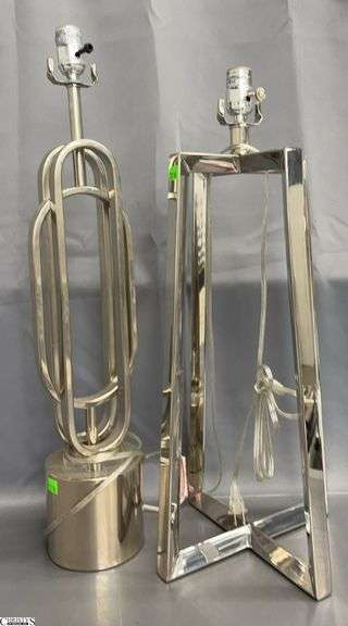 2 Silver Tone Decorator Table Lamps - 27" of tallest image