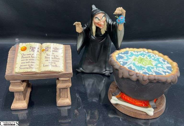 Walt Disney Classic Collection "Evil to the Core" Witch, Cauldron & Bookstand from Snow White and the Seven Dwarfs  in Box with Certificate of Authenticity. image