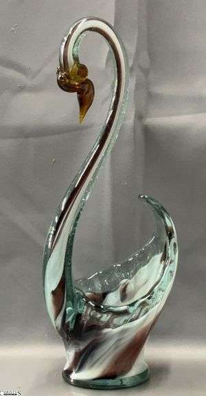 18" Hand Blown Art Glass Swan Basket image