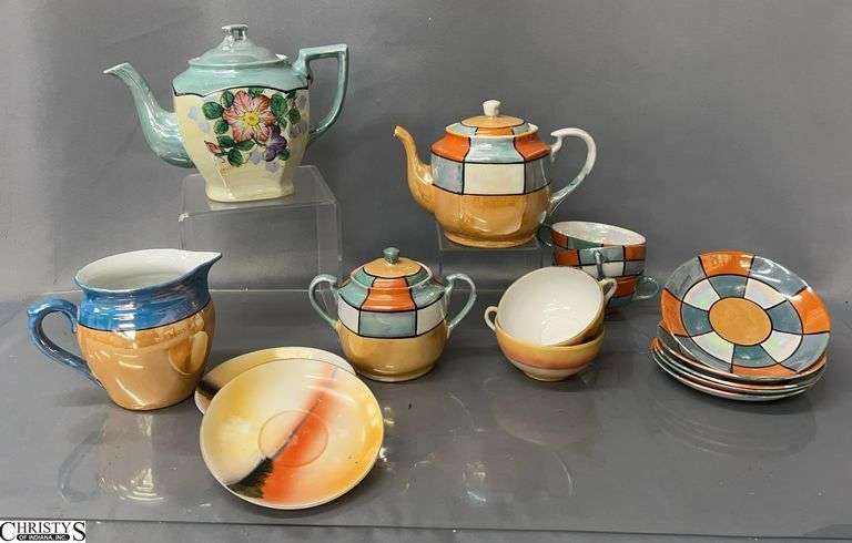 Japanese Lustreware Tea Service Pieces - 16pcs - 7" of tallest image