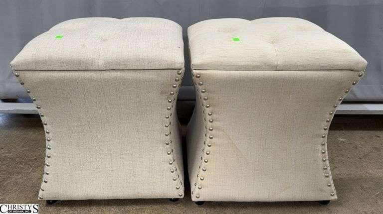Two Beige Nail Head Accents Dining Stools, 17x17x19" image
