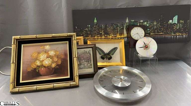 Framed Butterfly Specimen, Light Up City Picture, Wall Clock, Framed Prints - 30" x 10" of largest image