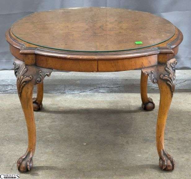 Burl Veneer Claw & Ball Foot Round Accent Table - 25" x 25" x 17" image