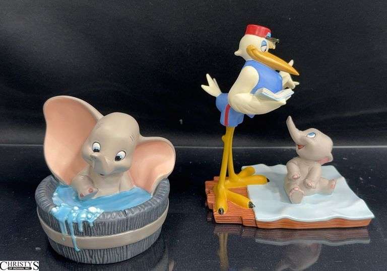 2 Walt Disney Classic Collection Dumbo Sculptures in Box with Certificate of Authenticity. Includes Messenger Stork and Dumbo "Bundle of Joy" and "Simply Adorable" image