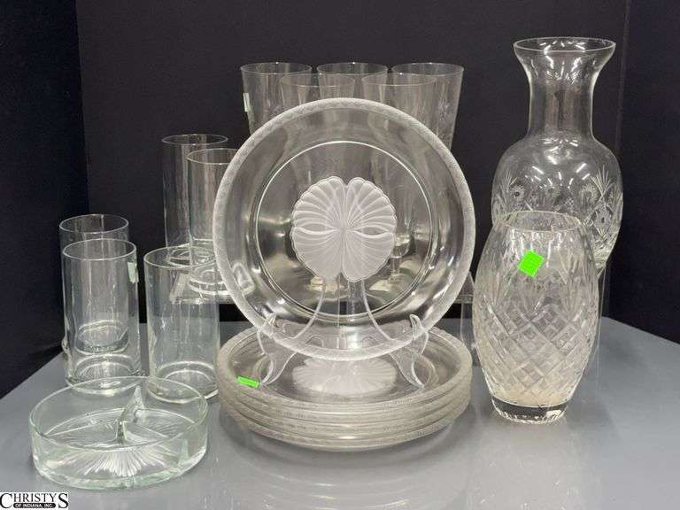 Clear Glass Vases, 9" Tallest, Plates, Glasses image
