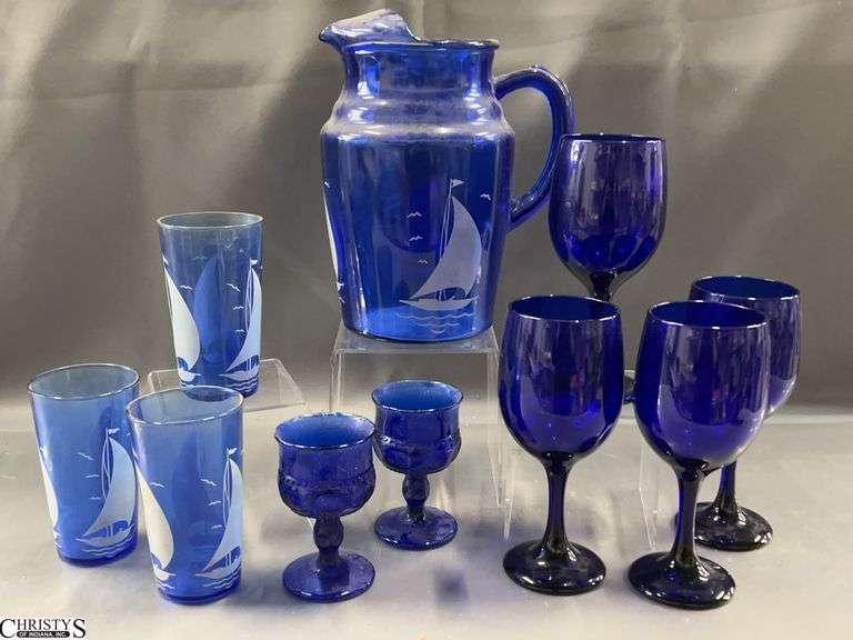 10pcs Cobalt Stems, Drink Set with 9" Tall Pitcher image