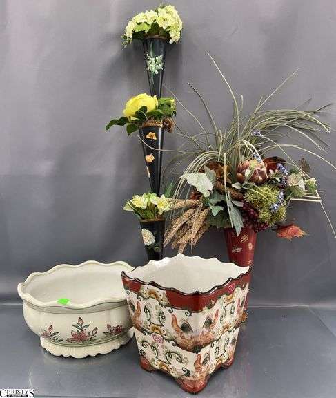 Asian Influence Flower Pots, and Wall Hanger Tallest 28" image