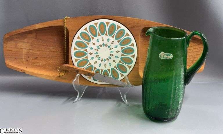 MCM Cheese Tray, Bischoff Green Pitcher 8" Tall image