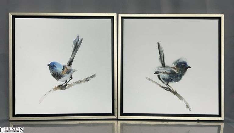 2 Bird Paintings on Canvas 21x21" image