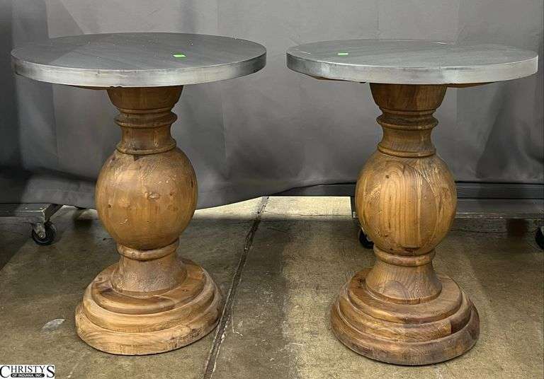 Pair of Round Top Accent Tables Metal Overlay Top 21.5" Round 26" Tall image