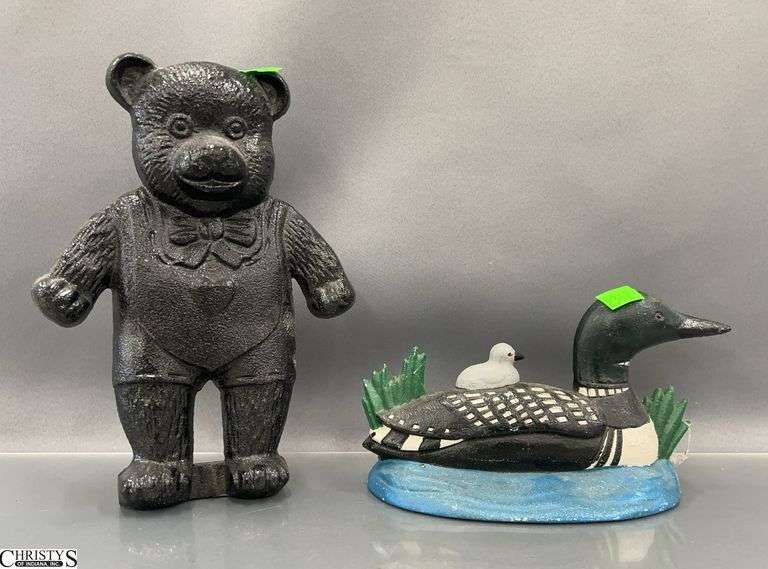Cast Iron Duck and Bear Door Stop 9" image