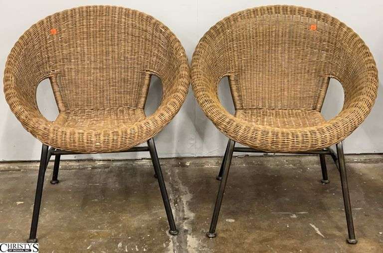 2 Modern Style Round Wicker Chairs - 29" x 29" - 16" seat of each image