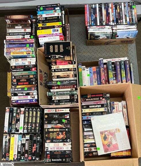 Skid With VHS and DVDs, Disney, Johnny Carson, Star Wars Trilogy Set, Gone With The Wind,  SKID NOT INCLUDED image