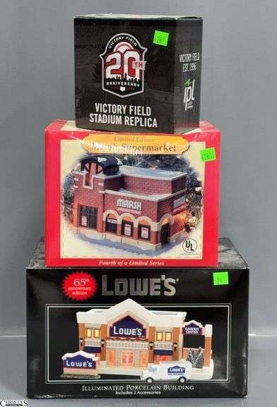 3pcs Lighted Village Houses, Victory Field Replica, Marsh Super Market, Lowes image