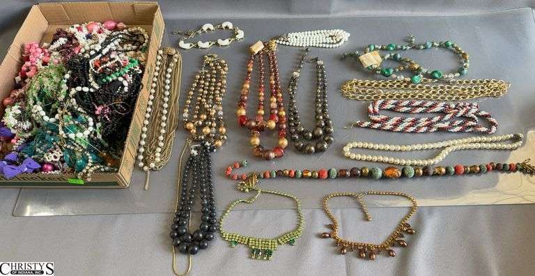 Lot of Costume Jewelry, Beaded Necklaces Tangled, Silverplate Necklaces, image