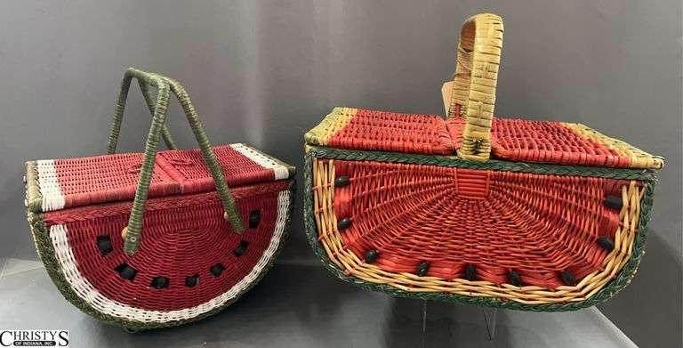 2 Watermelon Design Picnic Baskets image