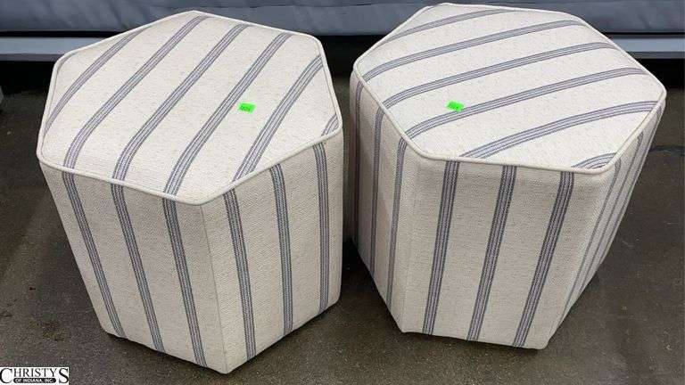 Pair of Striped Hexagonal Ottomans 18x16x16" H image