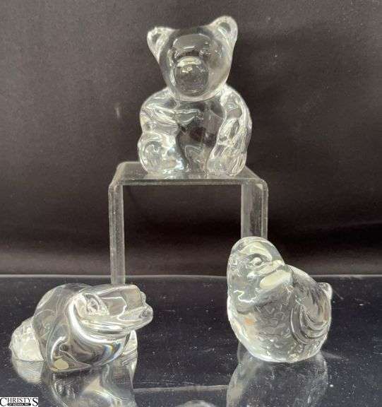 3 Glass Animals, Baccarat Bird, Bear and Frog Unmarked image