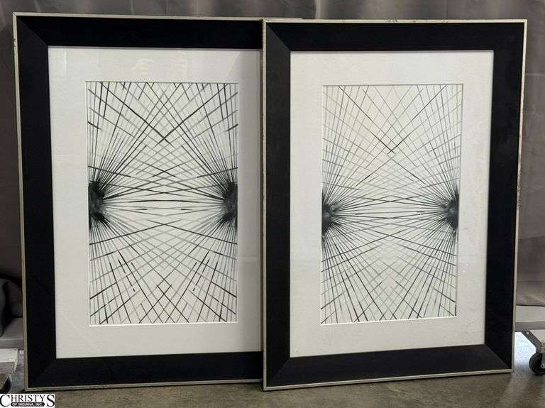Pair Paragon Black and White Optic Style Prints - 31.5" x 42.5" of each frame, some scuffing image