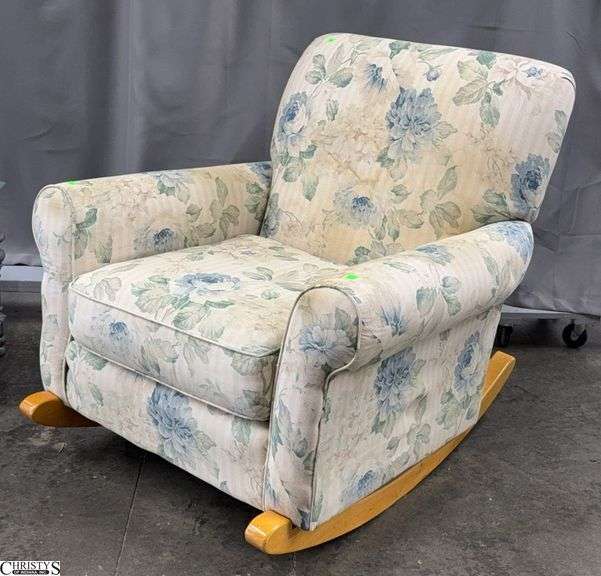 Upholstered Rocking Chair - Shows Heavy Wear and Staining image